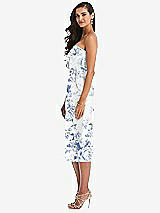 Side View Thumbnail - Cottage Rose Larkspur Strapless Bow-Waist Pleated Floral Satin Pencil Dress with Pockets