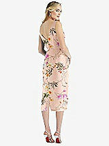 Rear View Thumbnail - Butterfly Botanica Pink Sand Sleeveless Pleated Bow-Waist Floral Satin Pencil Dress with Pockets