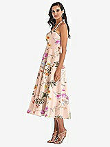 Side View Thumbnail - Butterfly Botanica Pink Sand Tie-Neck Halter Full Skirt Floral Satin Midi Dress