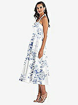 Side View Thumbnail - Cottage Rose Larkspur Tie-Neck Halter Full Skirt Floral Satin Midi Dress