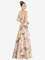 Rear View Thumbnail - Butterfly Botanica Pink Sand Bow Cuff Strapless Floral Satin Ball Gown with Pockets