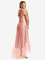 Alt View 3 Thumbnail - Apricot Convertible Deep Ruffle Hem High Low Organdy Dress with Scarf-Tie Straps