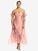 Front View Thumbnail - Apricot Convertible Deep Ruffle Hem High Low Organdy Dress with Scarf-Tie Straps