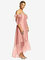 Side View Thumbnail - Apricot Convertible Deep Ruffle Hem High Low Organdy Dress with Scarf-Tie Straps