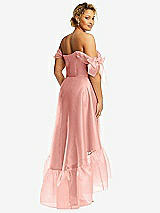 Rear View Thumbnail - Apricot Convertible Deep Ruffle Hem High Low Organdy Dress with Scarf-Tie Straps