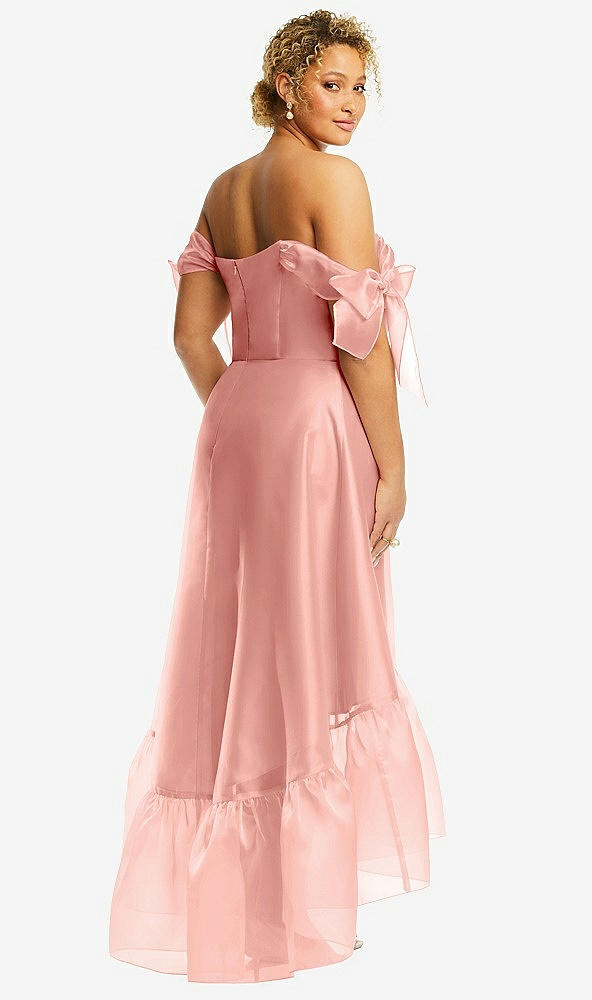 Back View - Apricot Convertible Deep Ruffle Hem High Low Organdy Dress with Scarf-Tie Straps