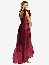 Alt View 3 Thumbnail - Claret Convertible Deep Ruffle Hem High Low Organdy Dress with Scarf-Tie Straps