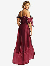Rear View Thumbnail - Claret Convertible Deep Ruffle Hem High Low Organdy Dress with Scarf-Tie Straps