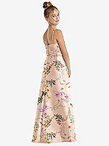 Rear View Thumbnail - Butterfly Botanica Pink Sand Floral A-Line Satin Junior Bridesmaid Dress with Mini Sash