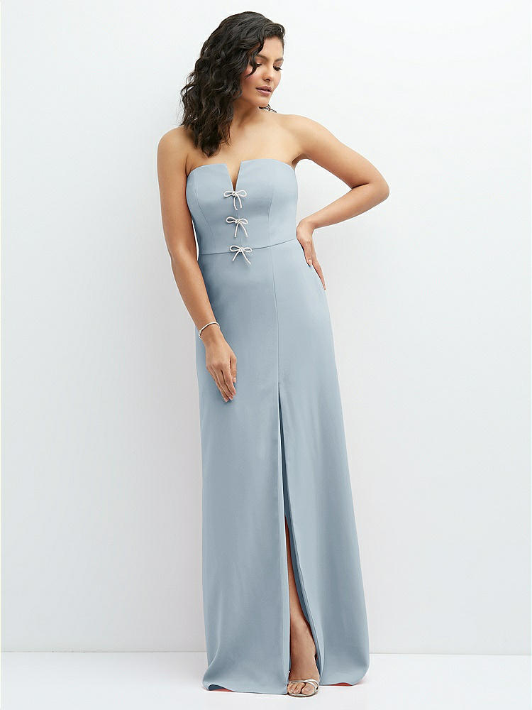 Sleek Strapless Crepe Column Bridesmaid Dress With Cut-away Slit