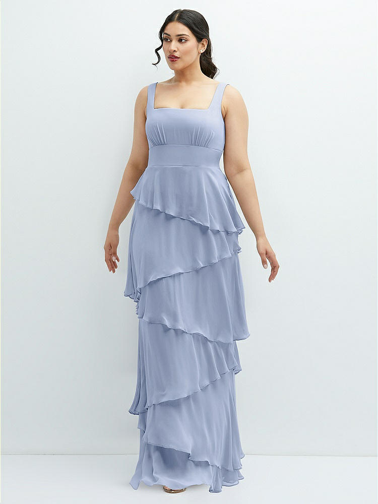 Deep V-neck Chiffon Maxi Bridesmaid Dress In Sky Blue | The Dessy