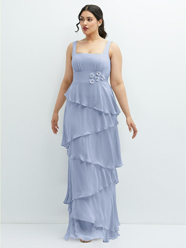 Deep V-neck Chiffon Maxi Bridesmaid Dress In Sky Blue | The Dessy