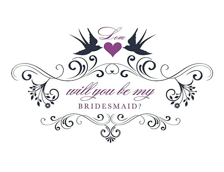 Front View - Midnight Navy & Orchid Will You Be My Bridesmaid Card - Classic