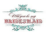 Front View Thumbnail - Pantone Turquoise & Perfect Coral Will You Be My Bridesmaid Card - Vintage