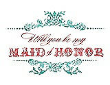 Front View Thumbnail - Pantone Turquoise & Perfect Coral Will You Be My Maid of Honor Card - Vintage