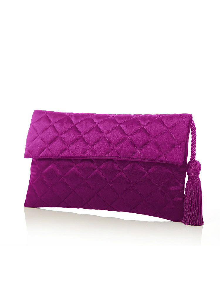Front View - Persian Plum Quilted Envelope Clutch with Tassel Detail