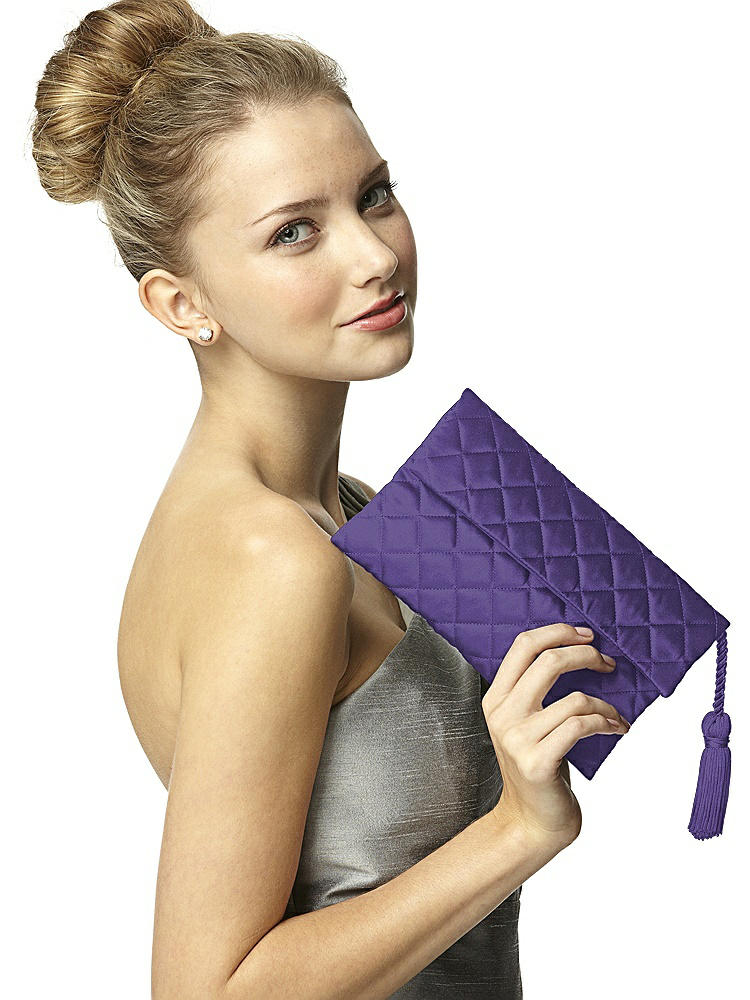 Back View - Regalia - PANTONE Ultra Violet Quilted Envelope Clutch with Tassel Detail