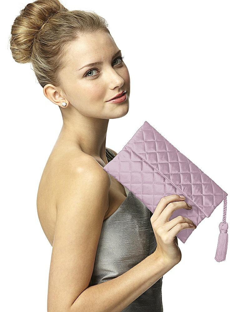 Back View - Suede Rose Quilted Envelope Clutch with Tassel Detail