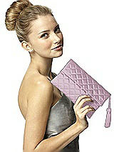 Rear View Thumbnail - Suede Rose Quilted Envelope Clutch with Tassel Detail