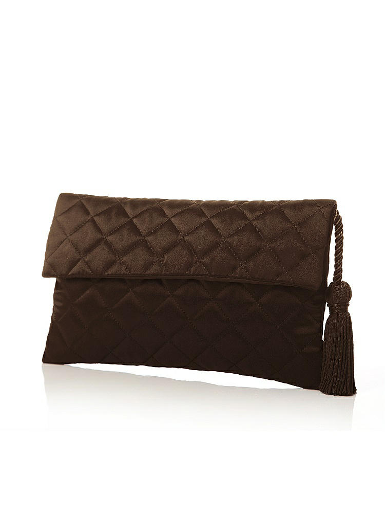 Front View - Espresso Quilted Envelope Clutch with Tassel Detail