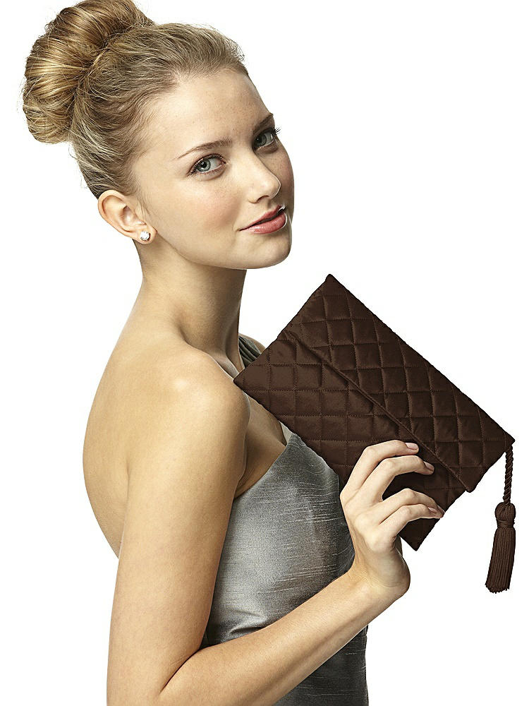 Back View - Espresso Quilted Envelope Clutch with Tassel Detail