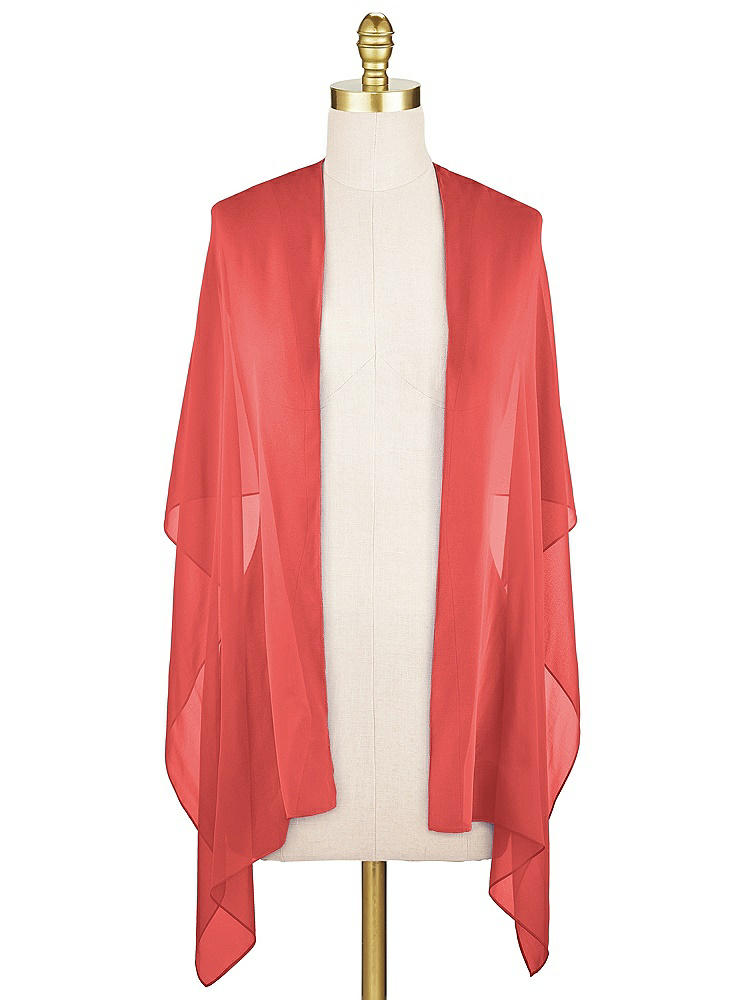 Front View - Perfect Coral Sheer Crepe Stole