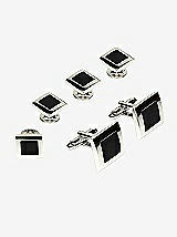 Front View Thumbnail - Black Color Block Cufflinks and Tuxedo Studs Set by After Six