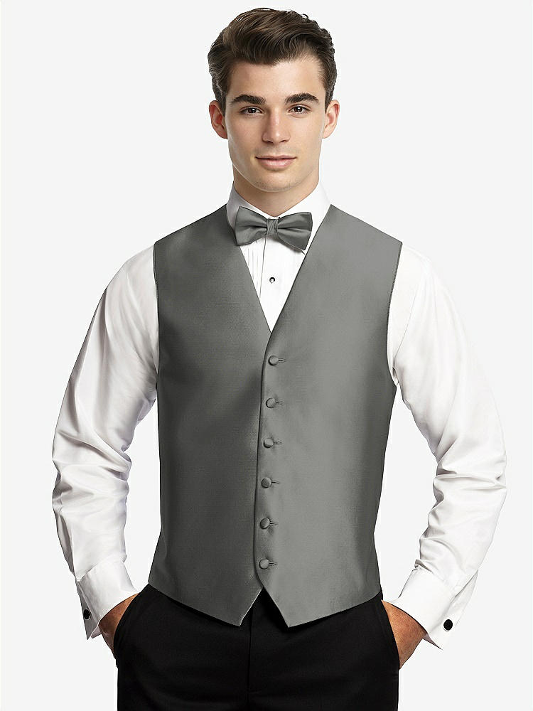 Front View - Charcoal Gray Yarn-Dyed 6 Button Tuxedo Vest by After Six