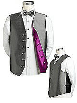 Rear View Thumbnail - Charcoal Gray & Persian Plum Reversible Tuxedo Vests by After Six