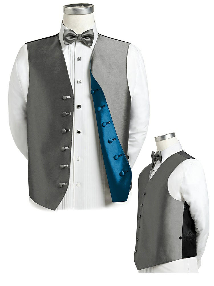 Back View - Charcoal Gray & Ocean Blue Reversible Tuxedo Vests by After Six