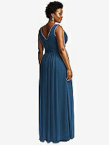 Rear View Thumbnail - Dusk Blue Sleeveless Draped Chiffon Maxi Dress with Front Slit