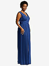 Alt View 1 Thumbnail - Classic Blue Sleeveless Draped Chiffon Maxi Dress with Front Slit