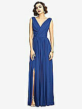 Alt View 3 Thumbnail - Classic Blue Sleeveless Draped Chiffon Maxi Dress with Front Slit