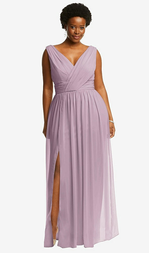 Front View - Suede Rose Sleeveless Draped Chiffon Maxi Dress with Front Slit