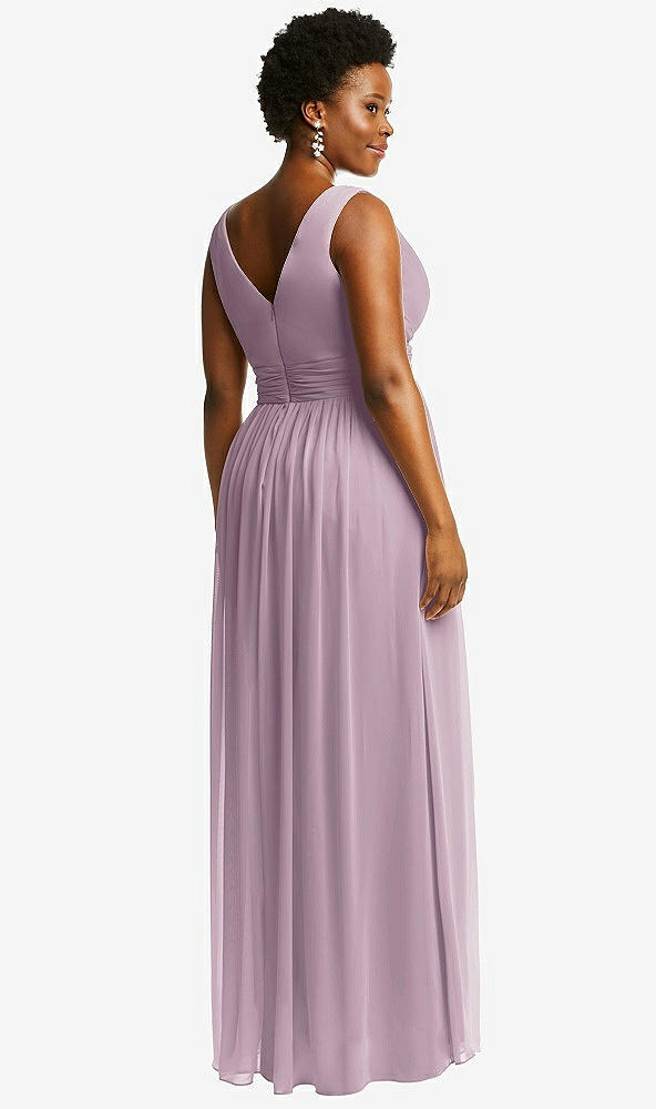 Back View - Suede Rose Sleeveless Draped Chiffon Maxi Dress with Front Slit