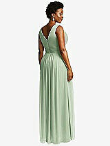 Rear View Thumbnail - Celadon Sleeveless Draped Chiffon Maxi Dress with Front Slit