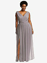 Front View Thumbnail - Cashmere Gray Sleeveless Draped Chiffon Maxi Dress with Front Slit