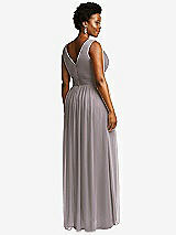 Rear View Thumbnail - Cashmere Gray Sleeveless Draped Chiffon Maxi Dress with Front Slit