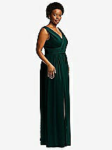 Alt View 1 Thumbnail - Evergreen Sleeveless Draped Chiffon Maxi Dress with Front Slit