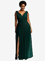 Front View Thumbnail - Evergreen Sleeveless Draped Chiffon Maxi Dress with Front Slit