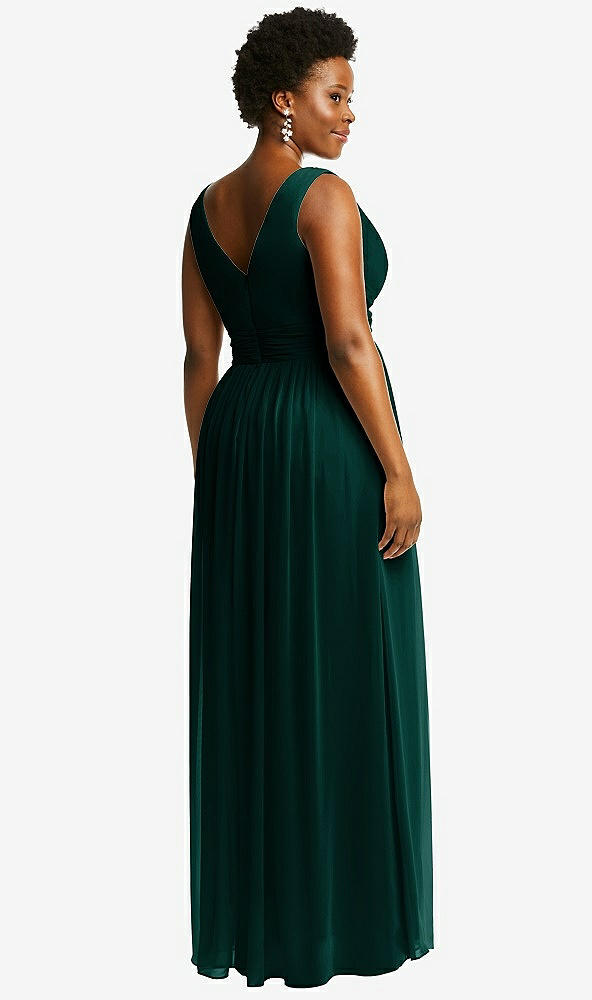 Back View - Evergreen Sleeveless Draped Chiffon Maxi Dress with Front Slit
