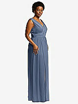 Alt View 1 Thumbnail - Larkspur Blue Sleeveless Draped Chiffon Maxi Dress with Front Slit