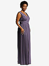 Alt View 1 Thumbnail - Lavender Sleeveless Draped Chiffon Maxi Dress with Front Slit