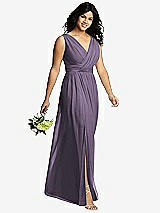 Alt View 4 Thumbnail - Lavender Sleeveless Draped Chiffon Maxi Dress with Front Slit