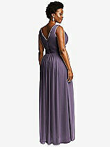 Rear View Thumbnail - Lavender Sleeveless Draped Chiffon Maxi Dress with Front Slit