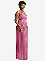 Alt View 1 Thumbnail - Orchid Pink Sleeveless Draped Chiffon Maxi Dress with Front Slit