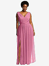 Front View Thumbnail - Orchid Pink Sleeveless Draped Chiffon Maxi Dress with Front Slit
