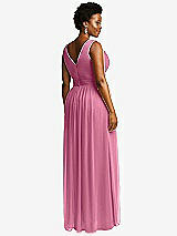 Rear View Thumbnail - Orchid Pink Sleeveless Draped Chiffon Maxi Dress with Front Slit