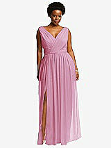Front View Thumbnail - Powder Pink Sleeveless Draped Chiffon Maxi Dress with Front Slit