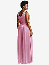 Rear View Thumbnail - Powder Pink Sleeveless Draped Chiffon Maxi Dress with Front Slit